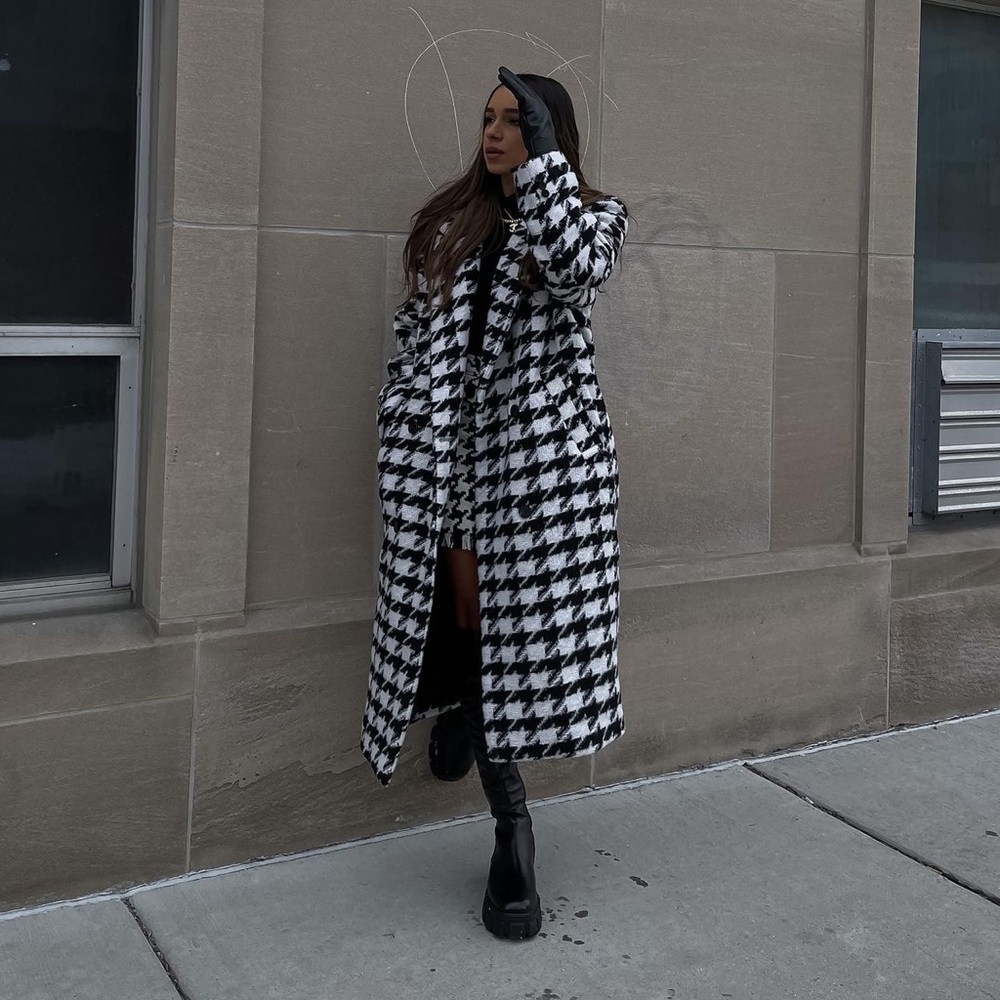 Houndstooth Long Maxi Coat